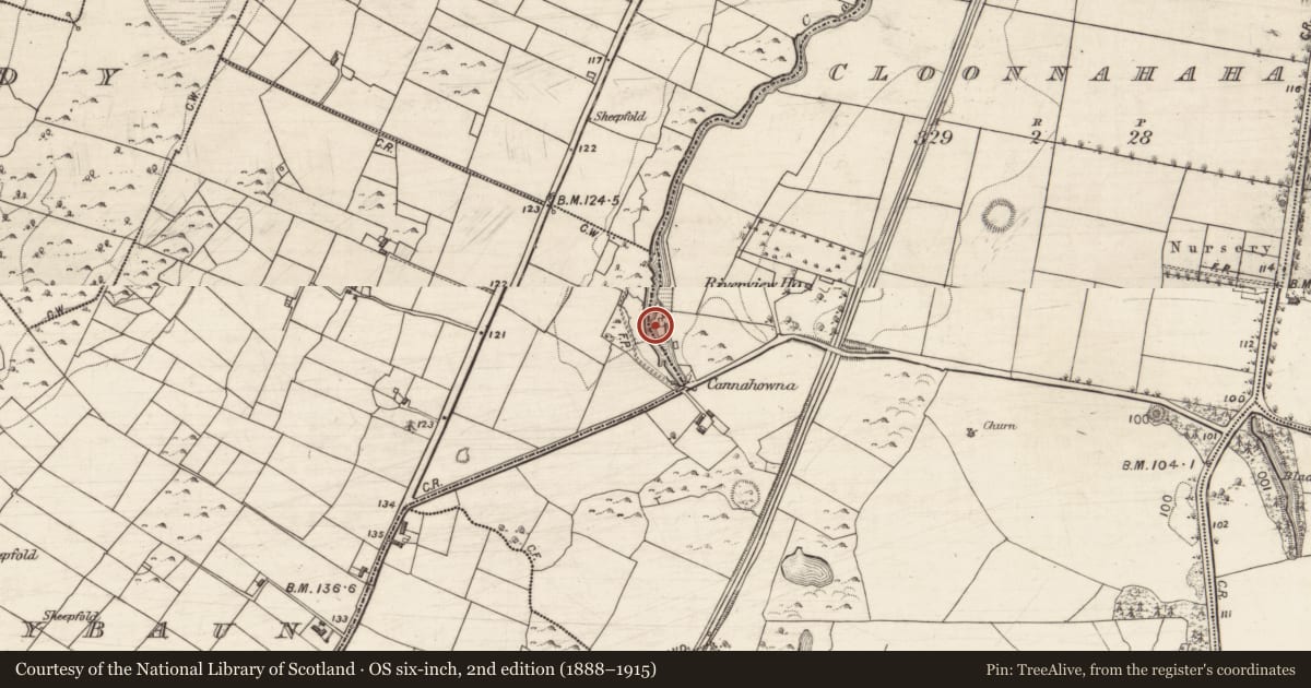 Ordnance Survey six-inch map, 2nd edition (1888–1915) covering the location of Mill - corn, Cloonnahaha, County Galway, with a pin at the register's coordinates