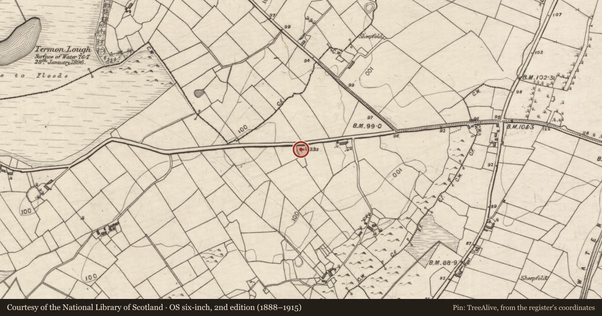Ordnance Survey six-inch map, 2nd edition (1888–1915) covering the location of Souterrain, Fiddaun, County Galway, with a pin at the register's coordinates