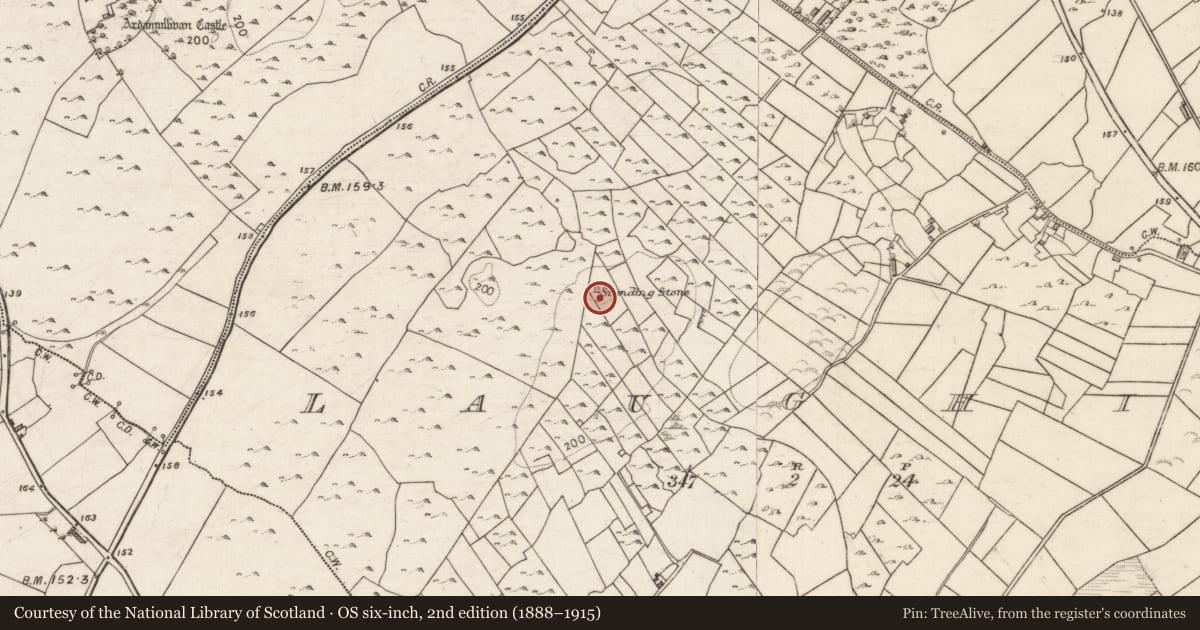 Ordnance Survey six-inch map, 2nd edition (1888–1915) covering the location of Standing stone, Laughil, County Galway, with a pin at the register's coordinates
