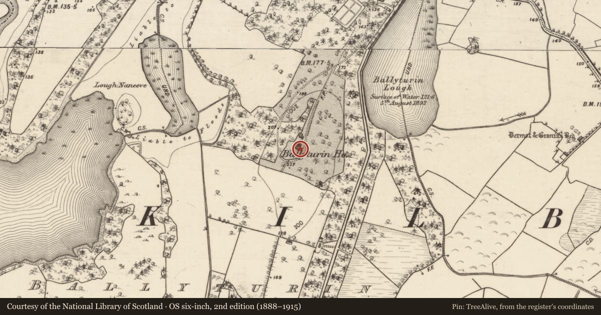 Ordnance Survey six-inch map, 2nd edition (1888–1915) covering the location of House - 18th/19th century, Ballyturin, County Galway, with a pin at the register's coordinates