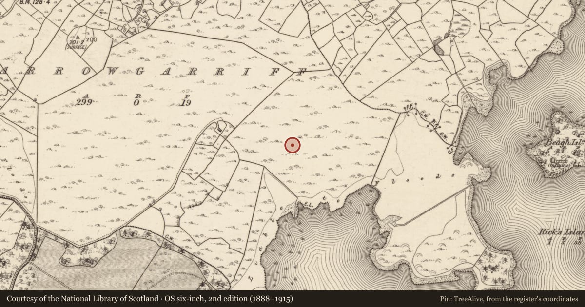 Ordnance Survey six-inch map, 2nd edition (1888–1915) covering the location of Enclosure, Carrowgarriff, County Galway, with a pin at the register's coordinates