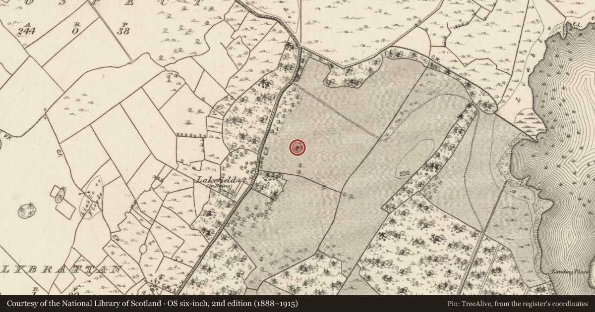 Ordnance Survey six-inch map, 2nd edition (1888–1915) covering the location of Ringfort - cashel, Lough Cutra Demesne, County Galway, with a pin at the register's coordinates