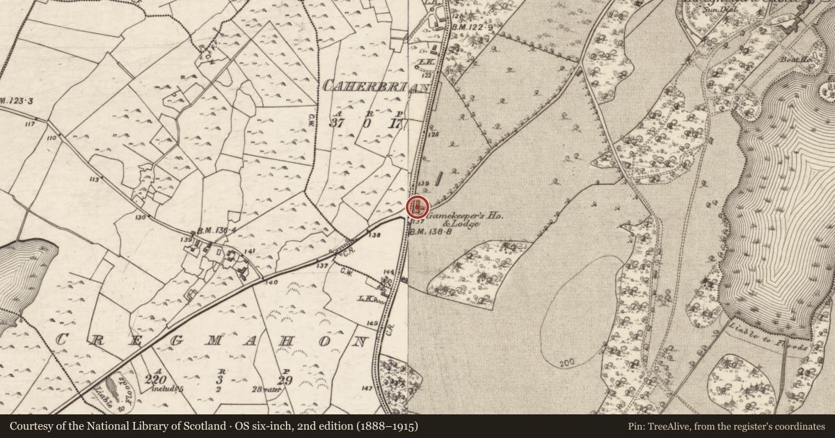 Ordnance Survey six-inch map, 2nd edition (1888–1915) covering the location of House - 18th/19th century, Lough Cutra Demesne, County Galway, with a pin at the register's coordinates
