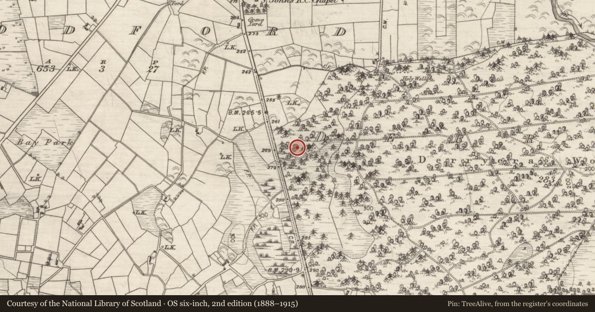 Ordnance Survey six-inch map, 2nd edition (1888–1915) covering the location of Quarry, Derrycrag, County Galway, with a pin at the register's coordinates