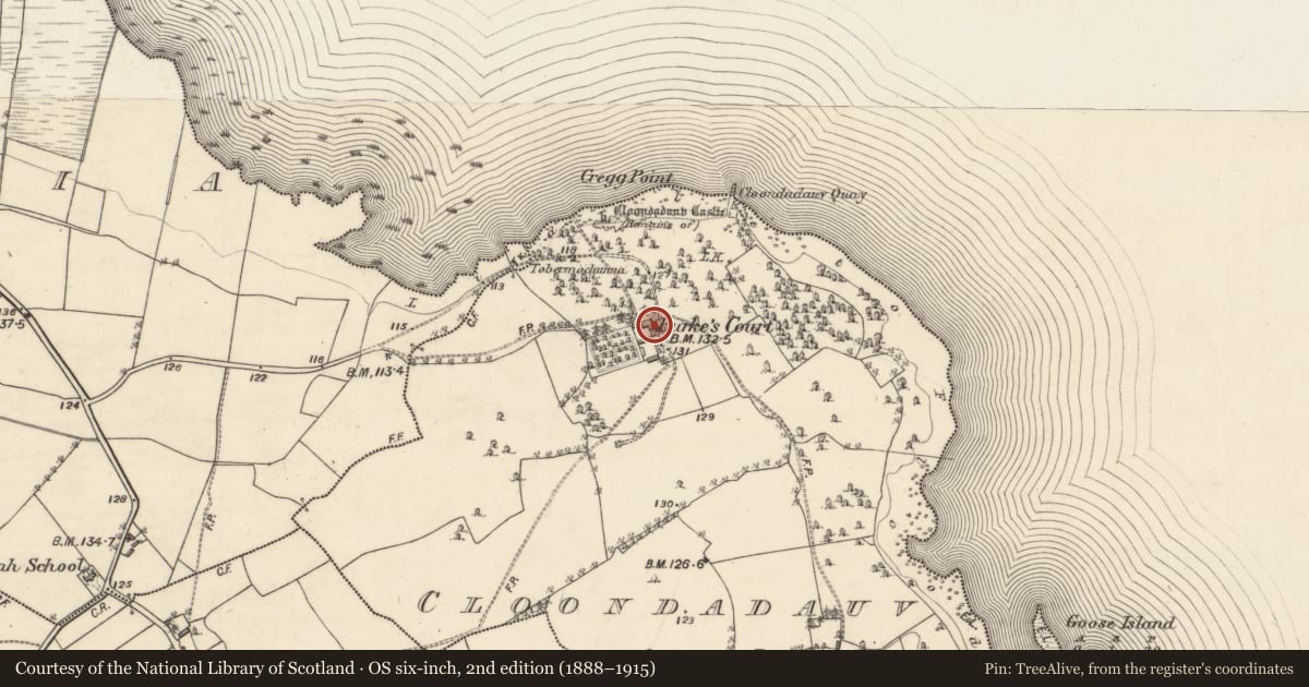 Ordnance Survey six-inch map, 2nd edition (1888–1915) covering the location of House - 18th/19th century, Cloondadauv, County Galway, with a pin at the register's coordinates