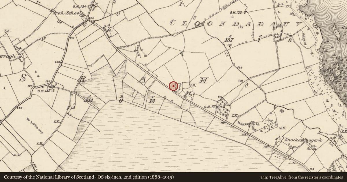 Ordnance Survey six-inch map, 2nd edition (1888–1915) covering the location of Quarry, Srah, County Galway, with a pin at the register's coordinates