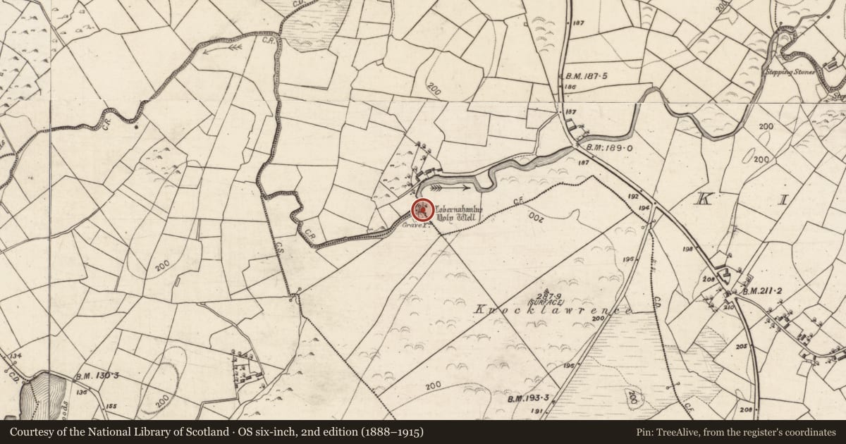Ordnance Survey six-inch map, 2nd edition (1888–1915) covering the location of Ritual site - holy well, Killeen, County Galway, with a pin at the register's coordinates