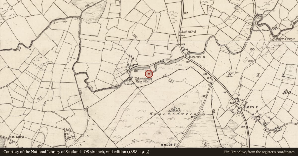 Ordnance Survey six-inch map, 2nd edition (1888–1915) covering the location of Megalithic tomb - unclassified, Killeen, County Galway, with a pin at the register's coordinates