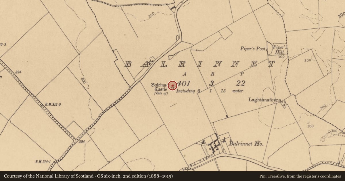 Ordnance Survey six-inch map, 2nd edition (1888–1915) covering the location of Field system, Balrinnet, County Kildare, with a pin at the register's coordinates