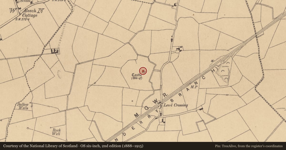 Ordnance Survey six-inch map, 2nd edition (1888–1915) covering the location of Armorial plaque, Clonagh, County Kildare, with a pin at the register's coordinates
