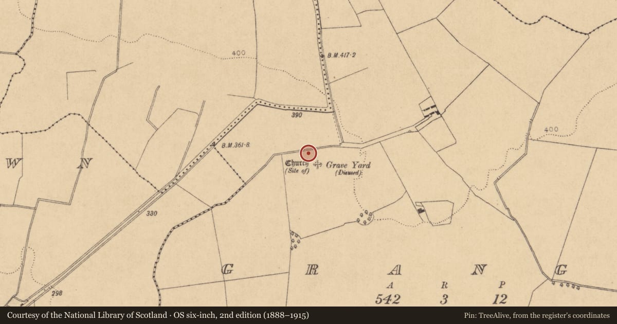 Ordnance Survey six-inch map, 2nd edition (1888–1915) covering the location of Building, Grange, County Kildare, with a pin at the register's coordinates