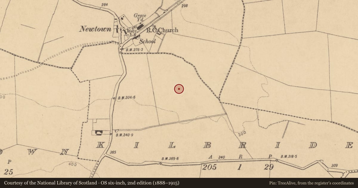 Ordnance Survey six-inch map, 2nd edition (1888–1915) covering the location of Ringfort - rath, Kilbride, County Kildare, with a pin at the register's coordinates