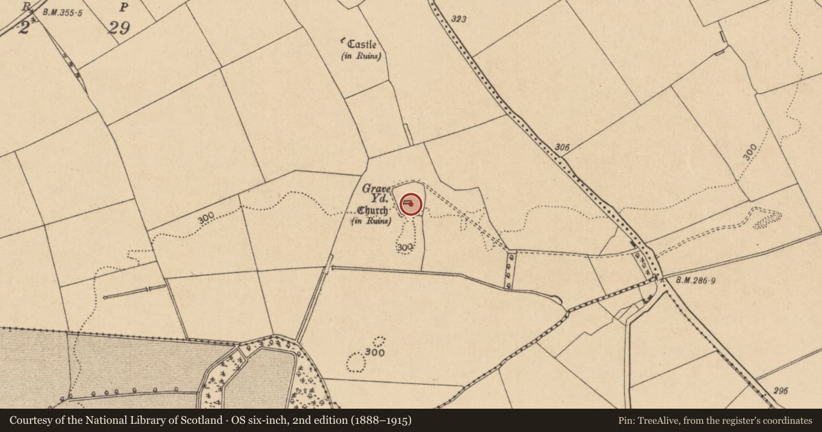 Ordnance Survey six-inch map, 2nd edition (1888–1915) covering the location of Graveyard, Ardkill, County Kildare, with a pin at the register's coordinates