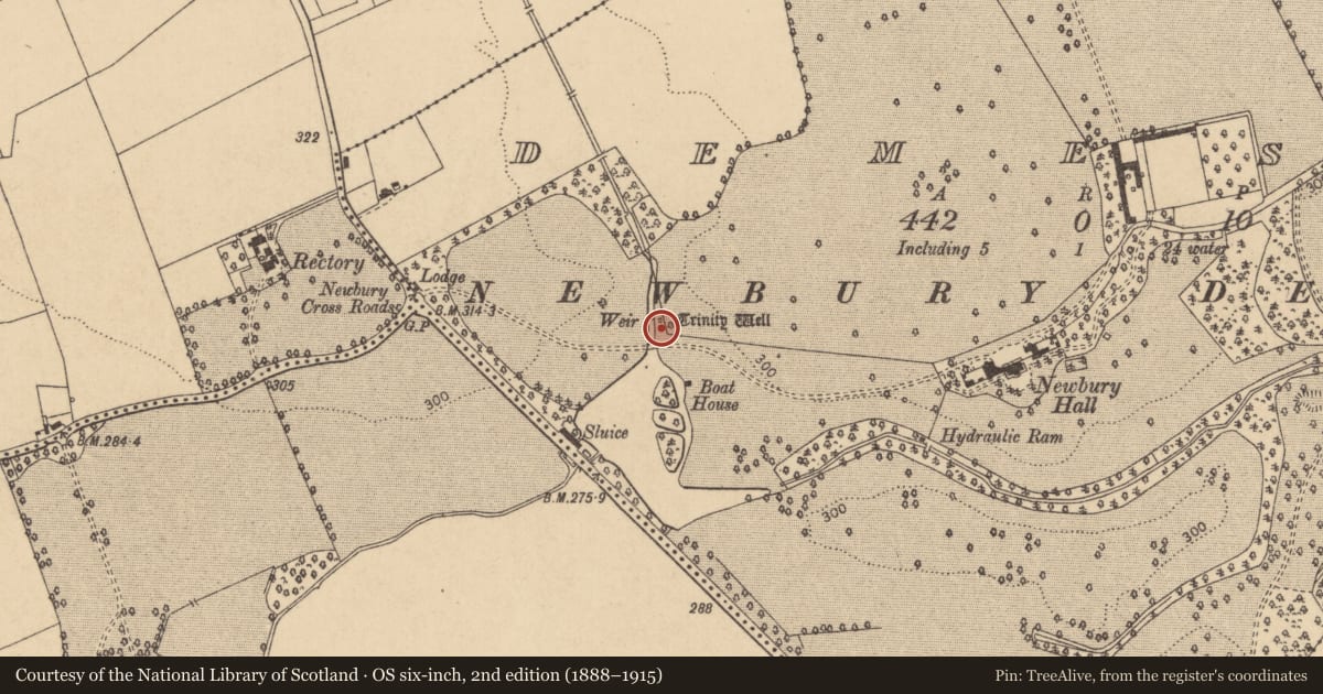 Ordnance Survey six-inch map, 2nd edition (1888–1915) covering the location of Ritual site - holy well, Demesne, County Kildare, with a pin at the register's coordinates