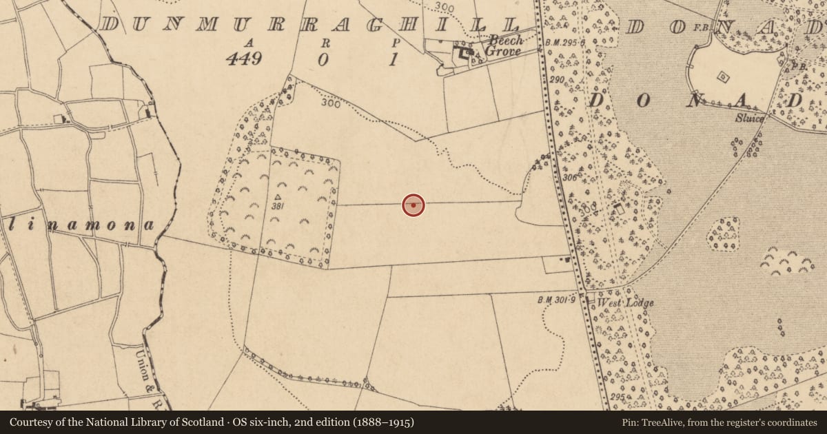 Ordnance Survey six-inch map, 2nd edition (1888–1915) covering the location of Enclosure, Dunmurraghill, County Kildare, with a pin at the register's coordinates