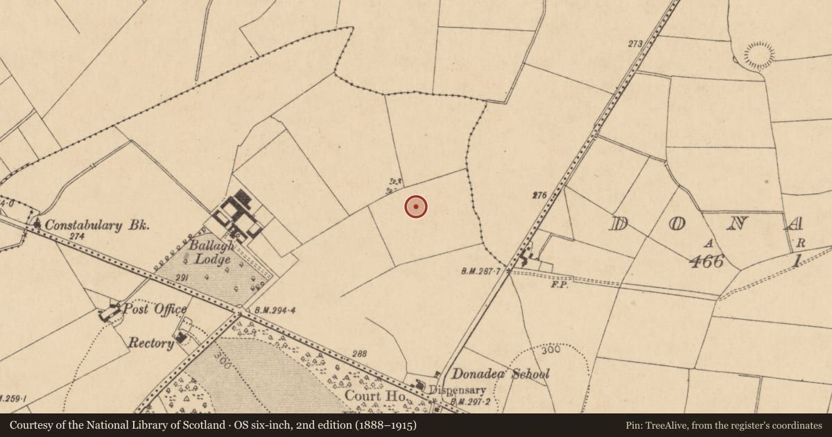 Ordnance Survey six-inch map, 2nd edition (1888–1915) covering the location of Barrow - unclassified, Donadea, County Kildare, with a pin at the register's coordinates