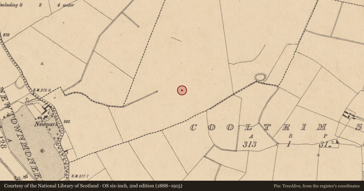 Ordnance Survey six-inch map, 2nd edition (1888–1915) covering the location of Enclosure, Fanaghs, County Kildare, with a pin at the register's coordinates