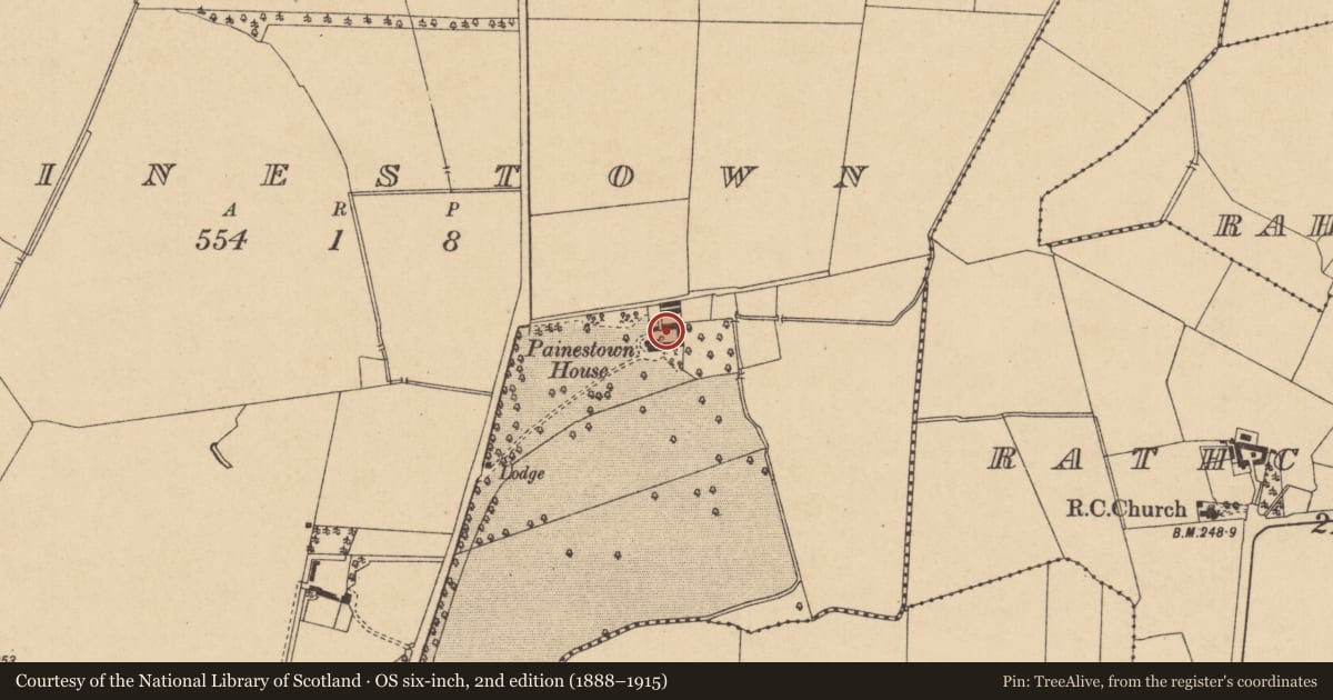 Ordnance Survey six-inch map, 2nd edition (1888–1915) covering the location of House - 17th century, Painestown, County Kildare, with a pin at the register's coordinates