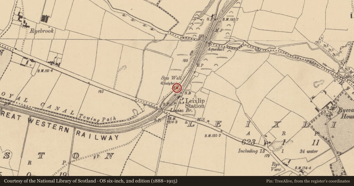 Ordnance Survey six-inch map, 2nd edition (1888–1915) covering the location of Ritual site - holy well, Leixlip, County Kildare, with a pin at the register's coordinates
