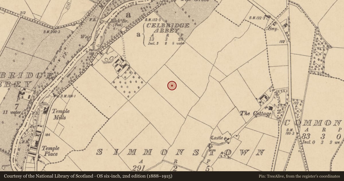 Ordnance Survey six-inch map, 2nd edition (1888–1915) covering the location of Enclosure, Simmonstown, County Kildare, with a pin at the register's coordinates