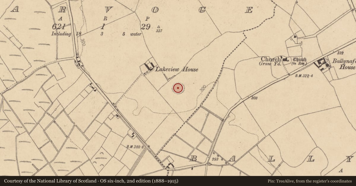 Ordnance Survey six-inch map, 2nd edition (1888–1915) covering the location of Ringfort - rath, Garvoge, County Kildare, with a pin at the register's coordinates