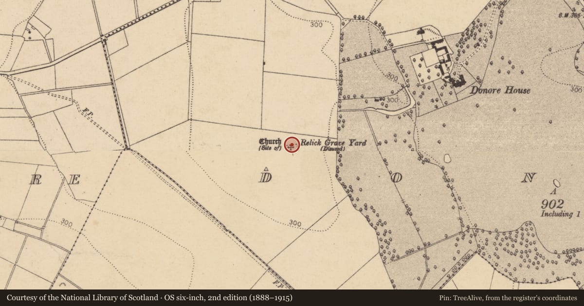 Ordnance Survey six-inch map, 2nd edition (1888–1915) covering the location of Graveyard, Donore, County Kildare, with a pin at the register's coordinates