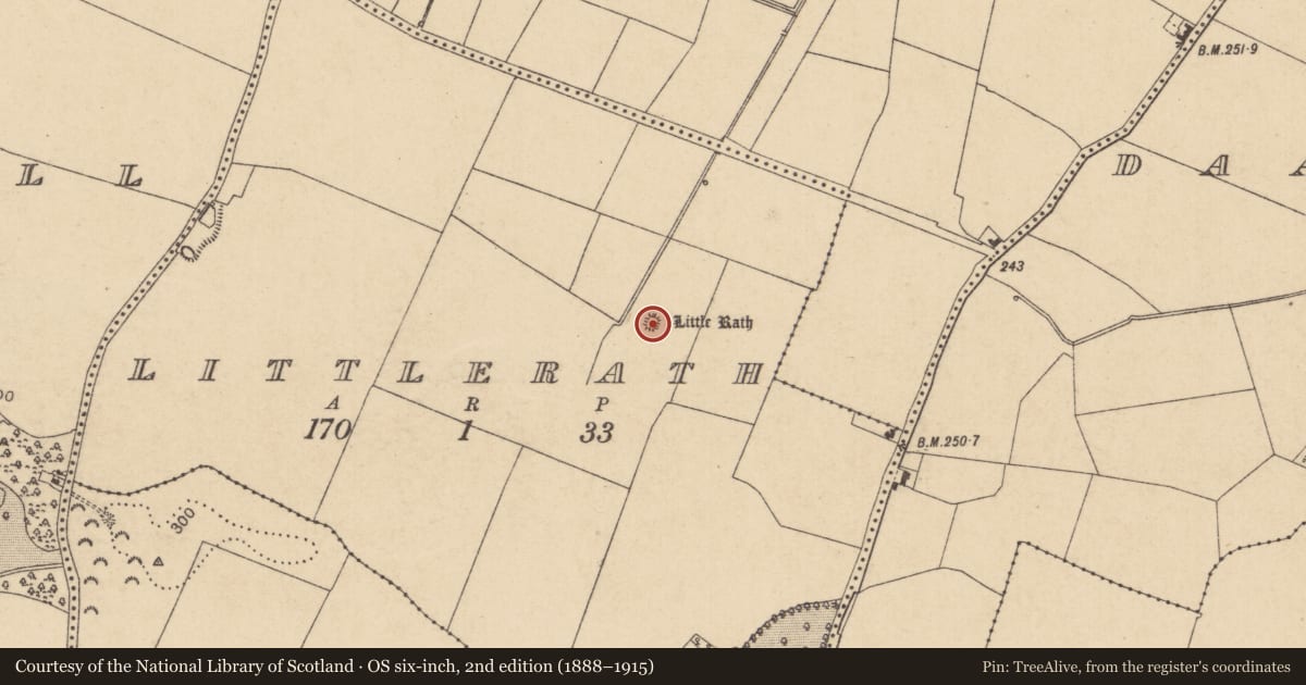 Ordnance Survey six-inch map, 2nd edition (1888–1915) covering the location of Barrow - unclassified, Littlerath, County Kildare, with a pin at the register's coordinates