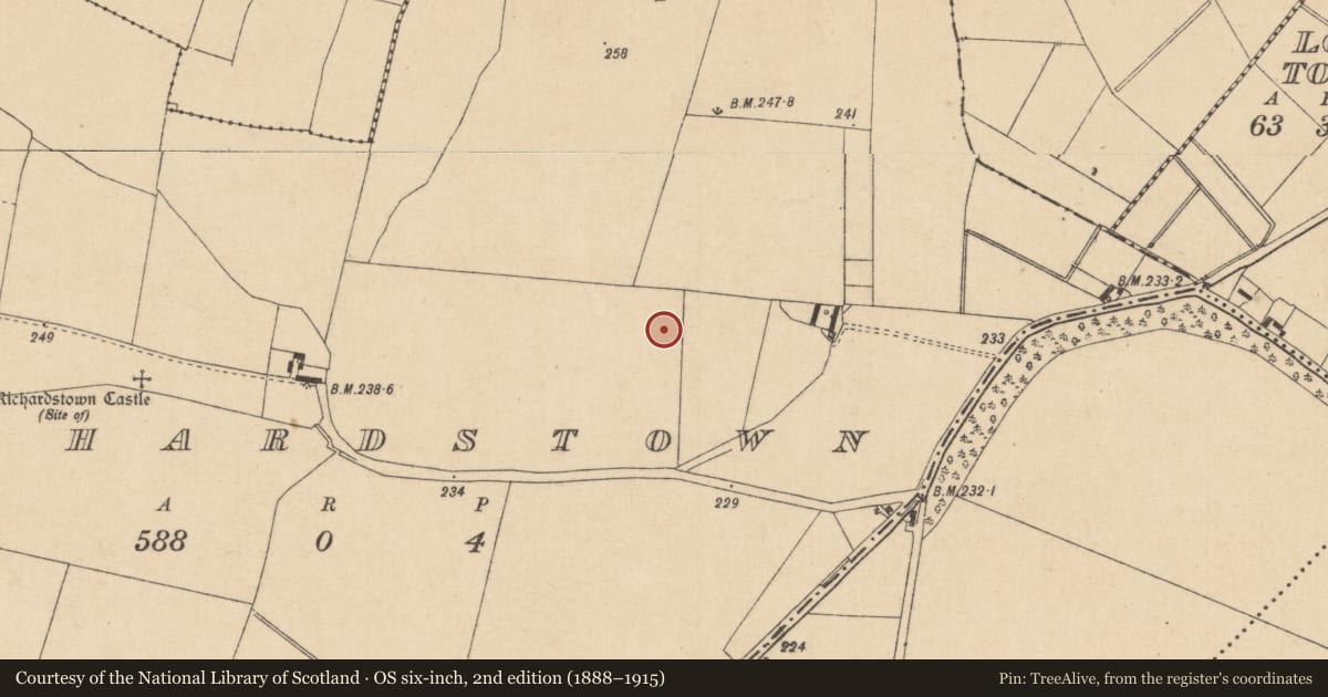 Ordnance Survey six-inch map, 2nd edition (1888–1915) covering the location of Barrow - unclassified, Richardstown, County Kildare, with a pin at the register's coordinates