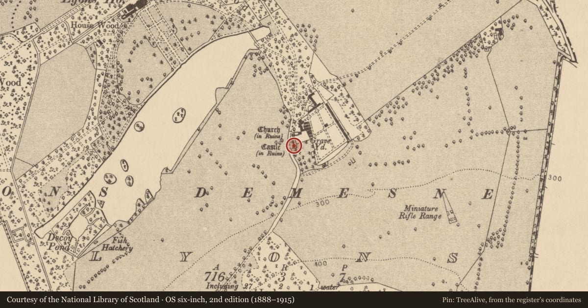 Ordnance Survey six-inch map, 2nd edition (1888–1915) covering the location of Gatehouse, Lyons, County Kildare, with a pin at the register's coordinates