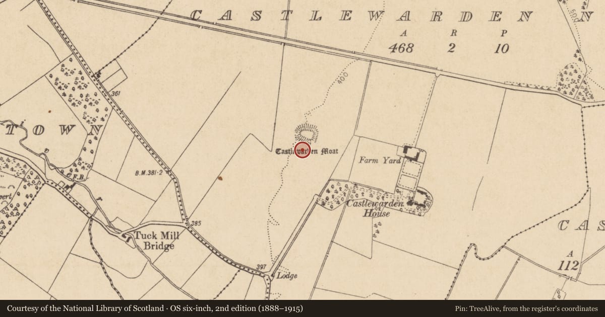 Ordnance Survey six-inch map, 2nd edition (1888–1915) covering the location of Enclosure, Castlewarden North, County Kildare, with a pin at the register's coordinates