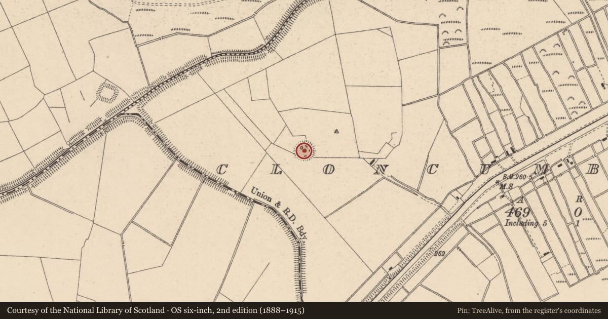 Ordnance Survey six-inch map, 2nd edition (1888–1915) covering the location of Ringfort - rath, Cloncumber, County Kildare, with a pin at the register's coordinates