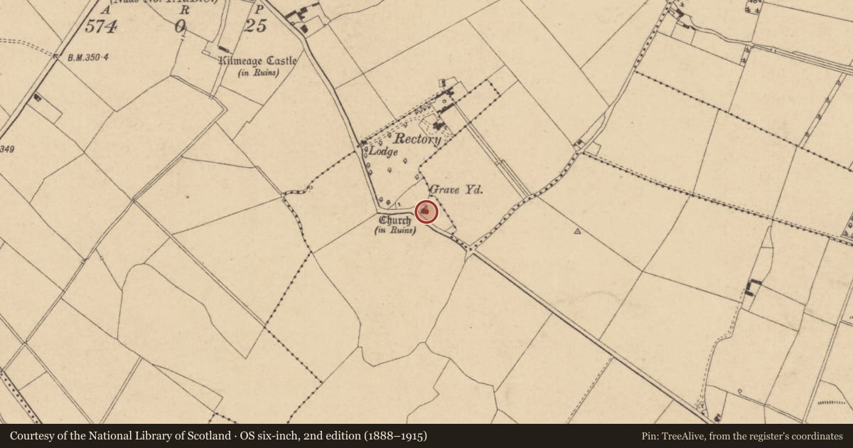 Ordnance Survey six-inch map, 2nd edition (1888–1915) covering the location of Graveyard, Rathernan, County Kildare, with a pin at the register's coordinates