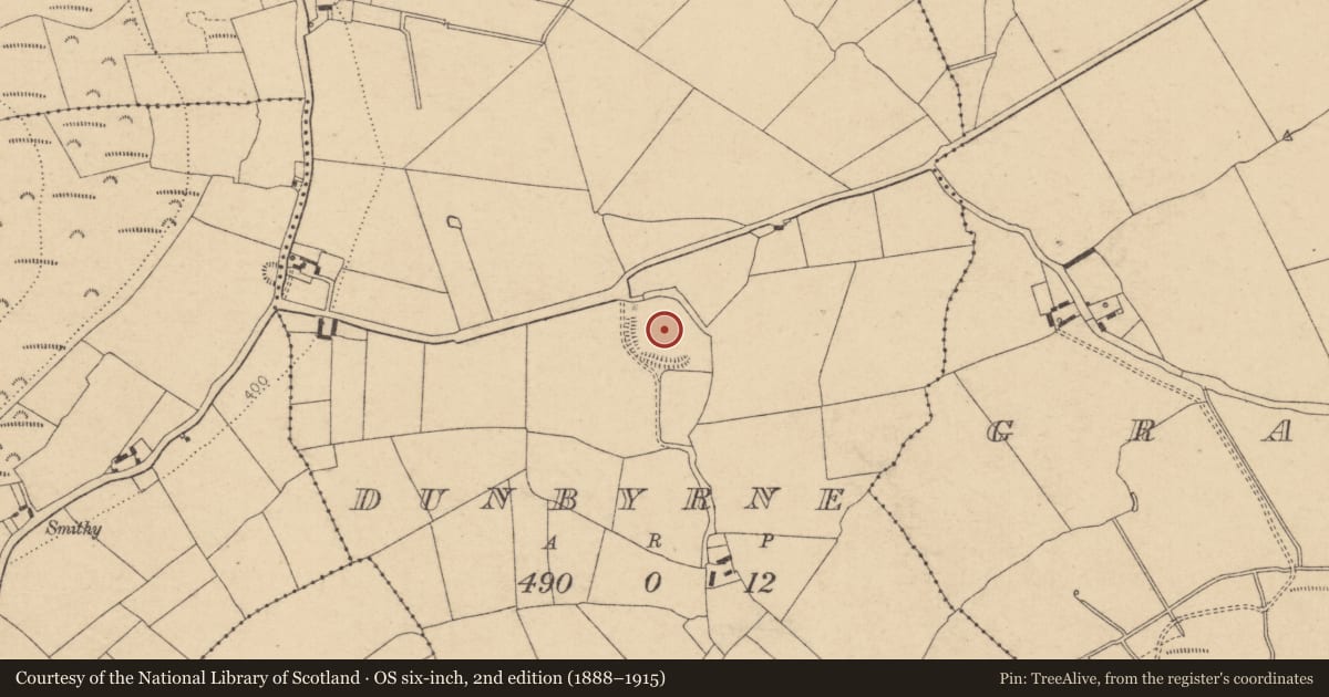 Ordnance Survey six-inch map, 2nd edition (1888–1915) covering the location of Ringfort - rath, Dunbyrne, County Kildare, with a pin at the register's coordinates