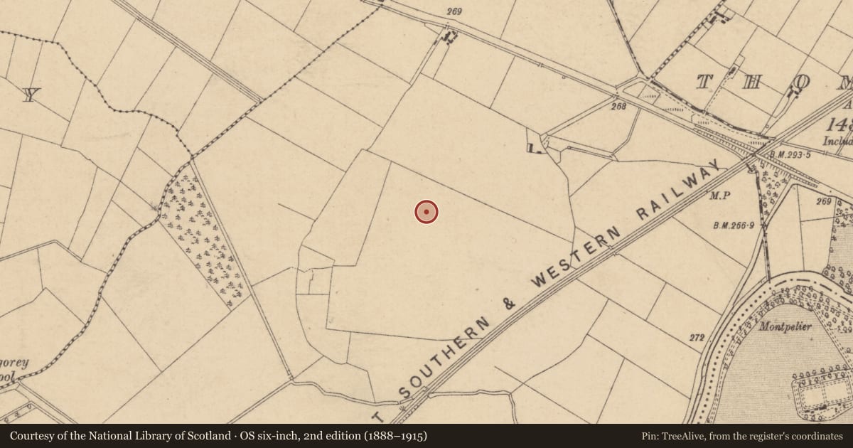 Ordnance Survey six-inch map, 2nd edition (1888–1915) covering the location of Enclosure, Barrettstown, County Kildare, with a pin at the register's coordinates