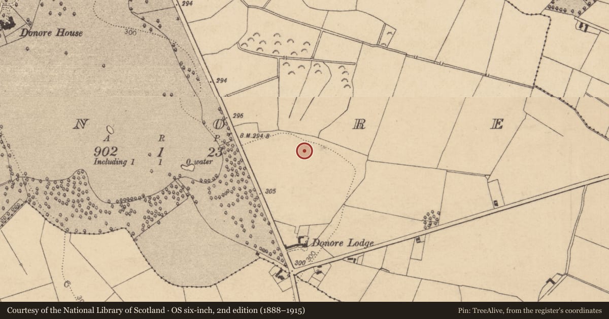 Ordnance Survey six-inch map, 2nd edition (1888–1915) covering the location of Enclosure, Donore, County Kildare, with a pin at the register's coordinates