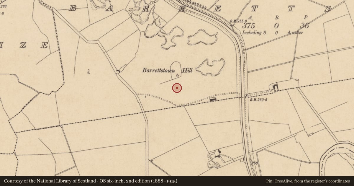 Ordnance Survey six-inch map, 2nd edition (1888–1915) covering the location of Barrow - unclassified, Barrettstown, County Kildare, with a pin at the register's coordinates