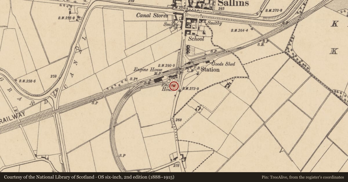 Ordnance Survey six-inch map, 2nd edition (1888–1915) covering the location of Enclosure, Osberstown, County Kildare, with a pin at the register's coordinates