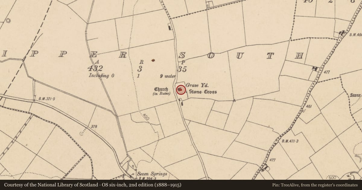 Ordnance Survey six-inch map, 2nd edition (1888–1915) covering the location of Cross, Tipper South, County Kildare, with a pin at the register's coordinates
