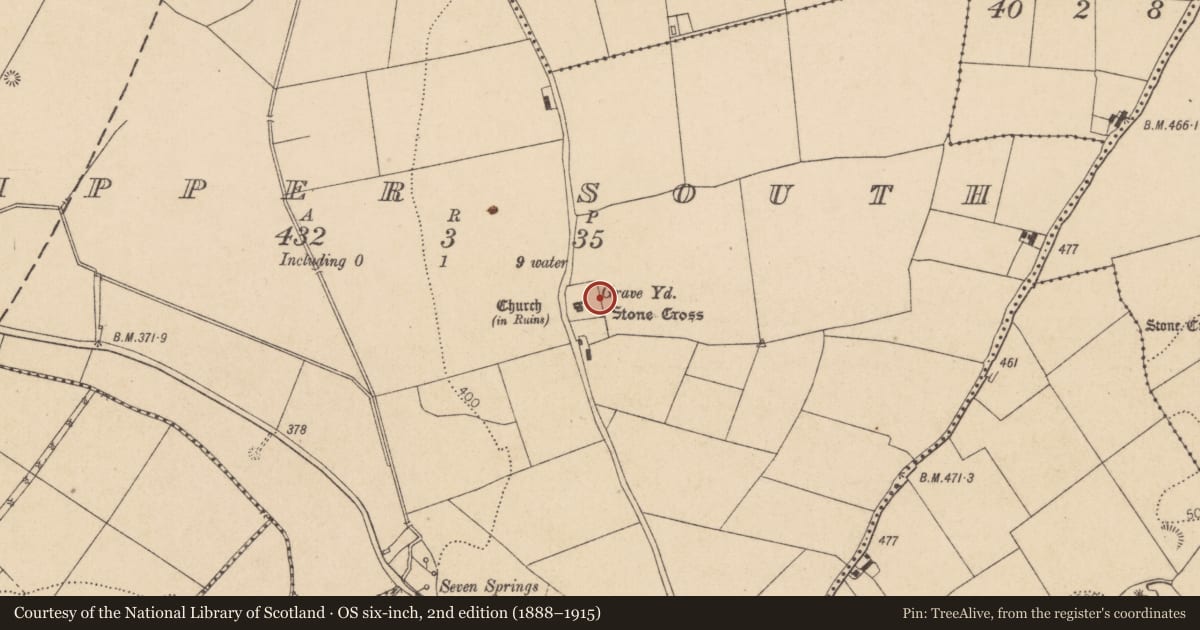 Ordnance Survey six-inch map, 2nd edition (1888–1915) covering the location of Cross, Tipper South, County Kildare, with a pin at the register's coordinates