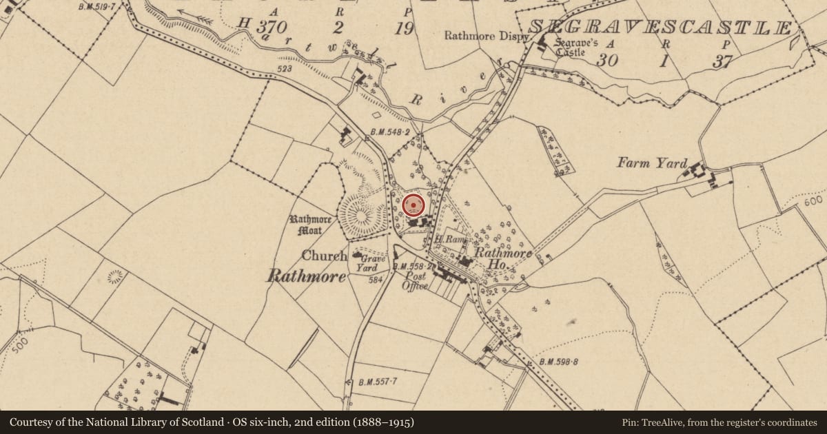 Ordnance Survey six-inch map, 2nd edition (1888–1915) covering the location of Settlement deserted - medieval, County Kildare, with a pin at the register's coordinates