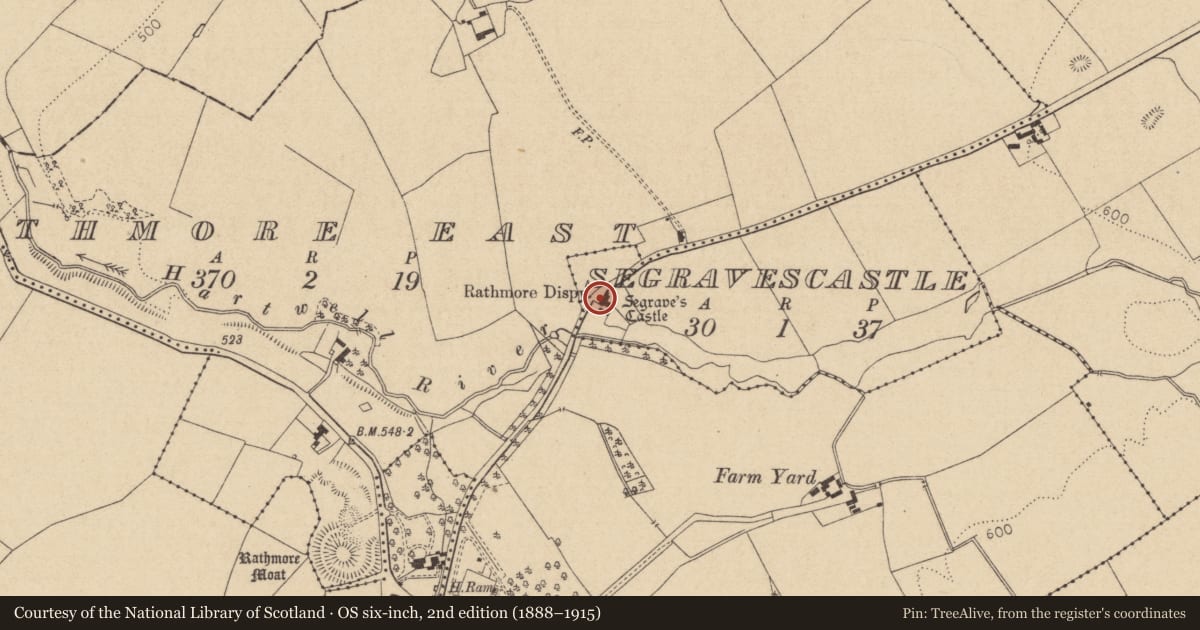 Ordnance Survey six-inch map, 2nd edition (1888–1915) covering the location of House - 17th century, Segravescastle, County Kildare, with a pin at the register's coordinates