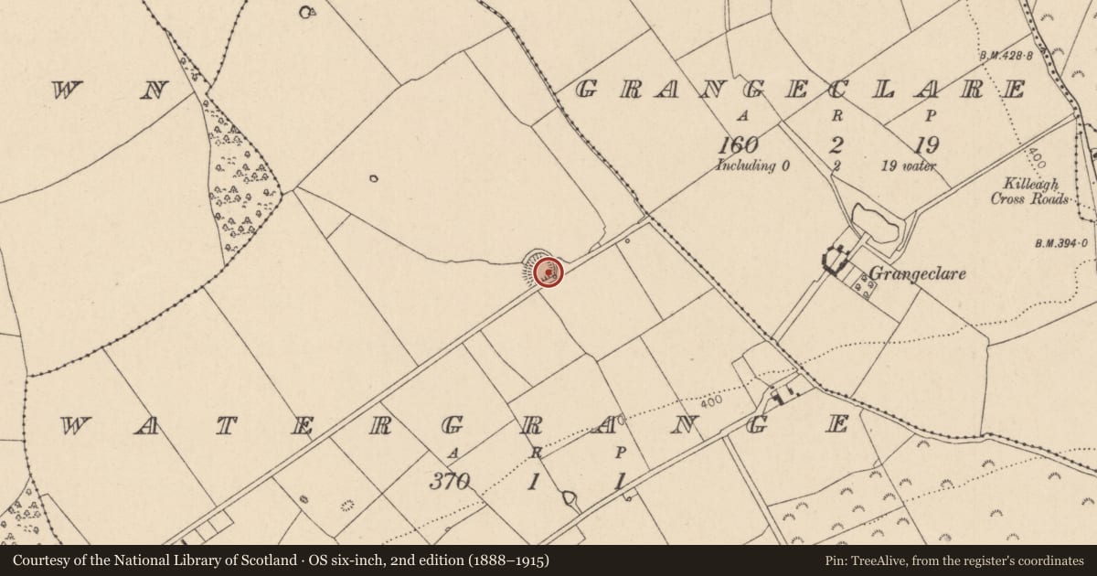 Ordnance Survey six-inch map, 2nd edition (1888–1915) covering the location of Ringfort - rath, Watergrange, County Kildare, with a pin at the register's coordinates