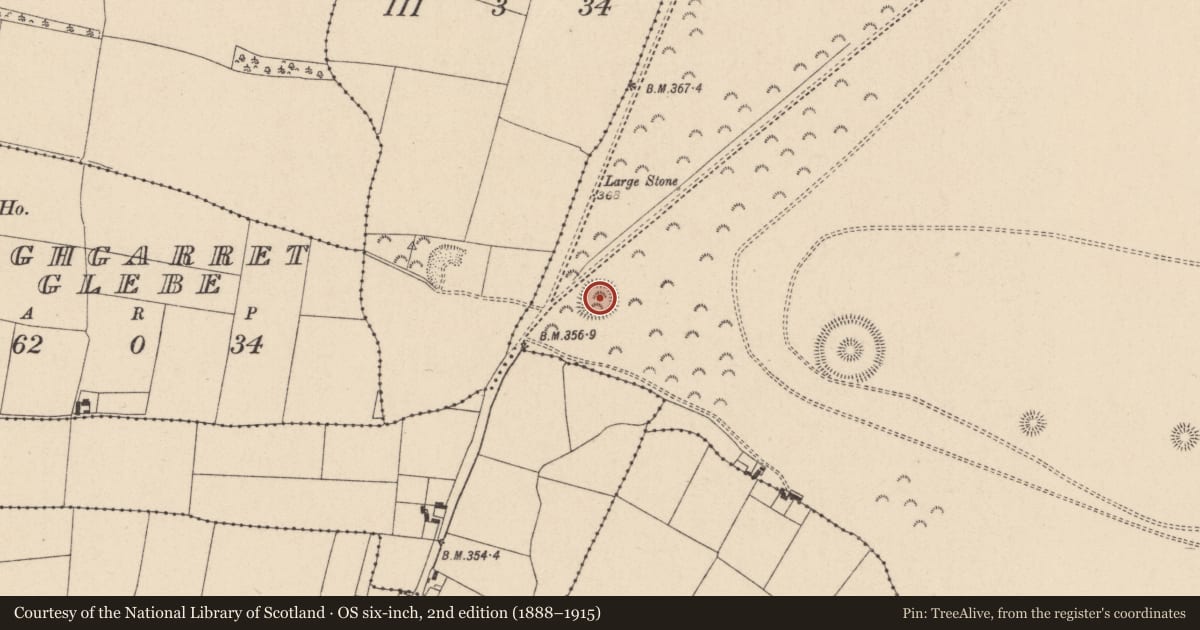 Ordnance Survey six-inch map, 2nd edition (1888–1915) covering the location of Barrow - ring-barrow, Curragh, County Kildare, with a pin at the register's coordinates