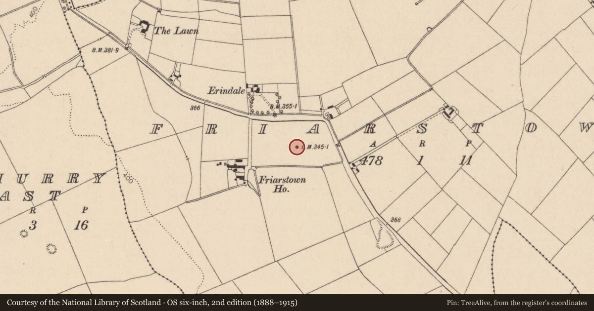 Ordnance Survey six-inch map, 2nd edition (1888–1915) covering the location of Religious house - unclassified, Friarstown, County Kildare, with a pin at the register's coordinates
