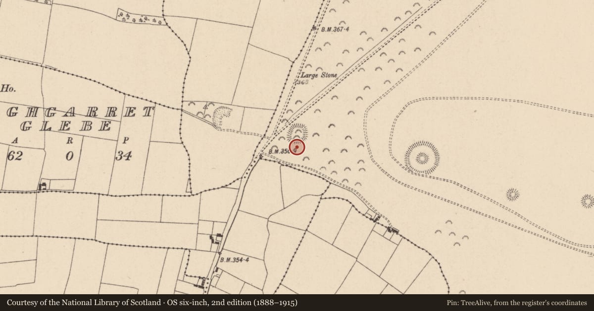 Ordnance Survey six-inch map, 2nd edition (1888–1915) covering the location of Barrow - ring-barrow, Curragh, County Kildare, with a pin at the register's coordinates