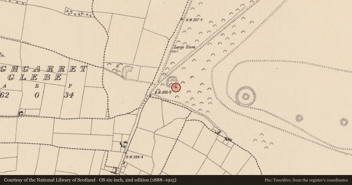 Ordnance Survey six-inch map, 2nd edition (1888–1915) covering the location of Barrow - ring-barrow, Curragh, County Kildare, with a pin at the register's coordinates