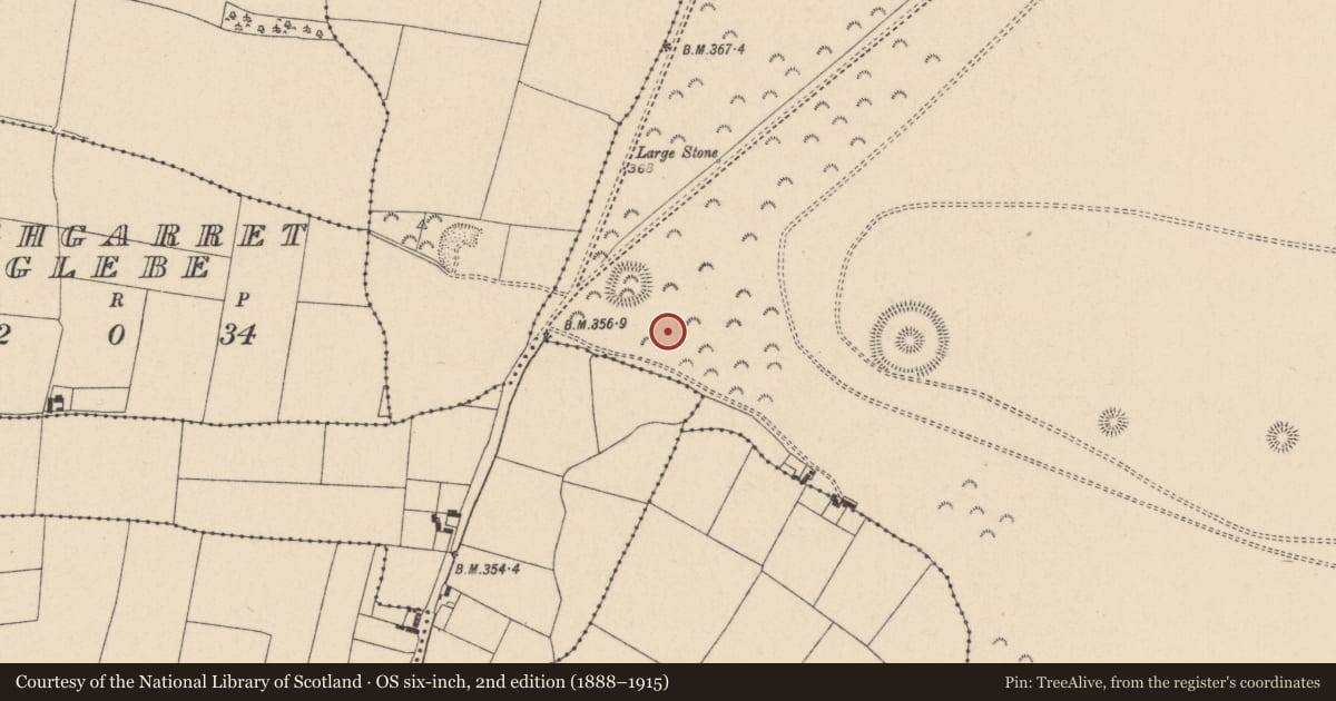 Ordnance Survey six-inch map, 2nd edition (1888–1915) covering the location of Barrow - ring-barrow, Curragh, County Kildare, with a pin at the register's coordinates