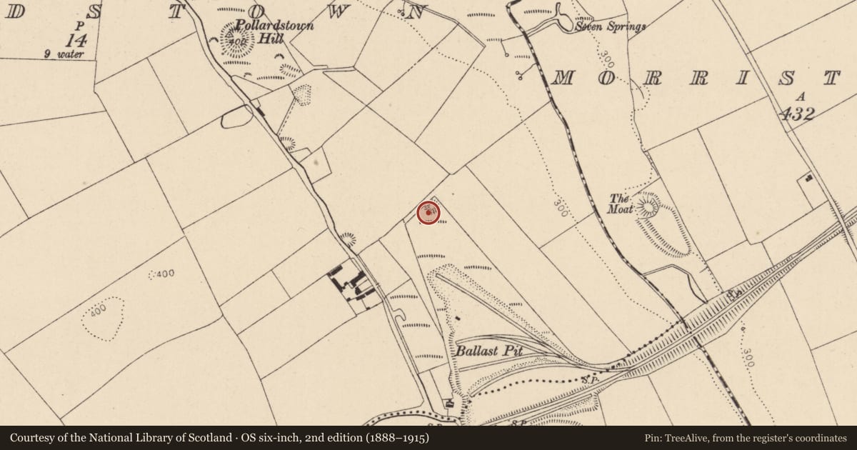 Ordnance Survey six-inch map, 2nd edition (1888–1915) covering the location of Enclosure, Pollardstown, County Kildare, with a pin at the register's coordinates
