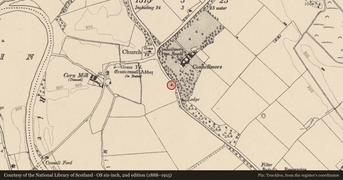 Ordnance Survey six-inch map, 2nd edition (1888–1915) covering the location of Dovecote, Greatconnell, County Kildare, with a pin at the register's coordinates