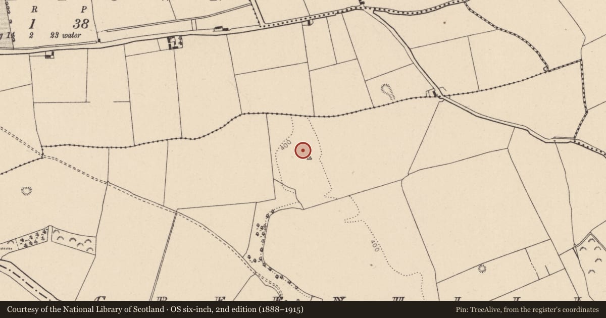 Ordnance Survey six-inch map, 2nd edition (1888–1915) covering the location of Burial, Greenhills, County Kildare, with a pin at the register's coordinates